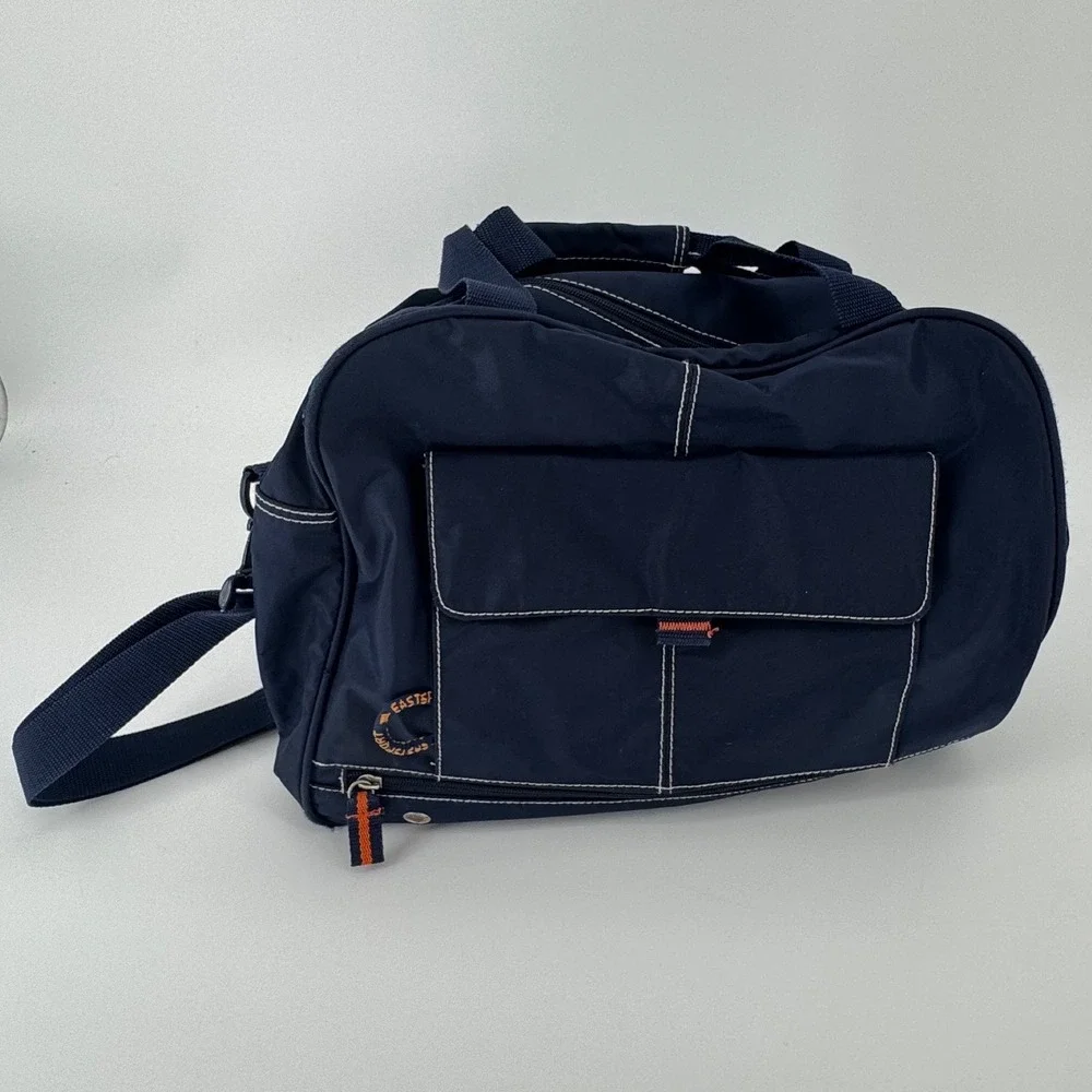 Eastsport Vintage Duffel Bag Navy Blue Orange Accent Gym Travel Weekender Large